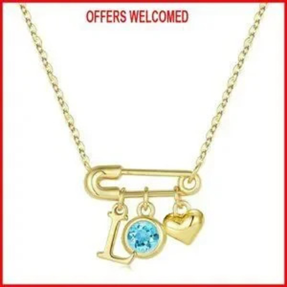 14K Gold Plated Dainty Paperclip Heart Initial Birthstone Necklace - Picture 3 of 8